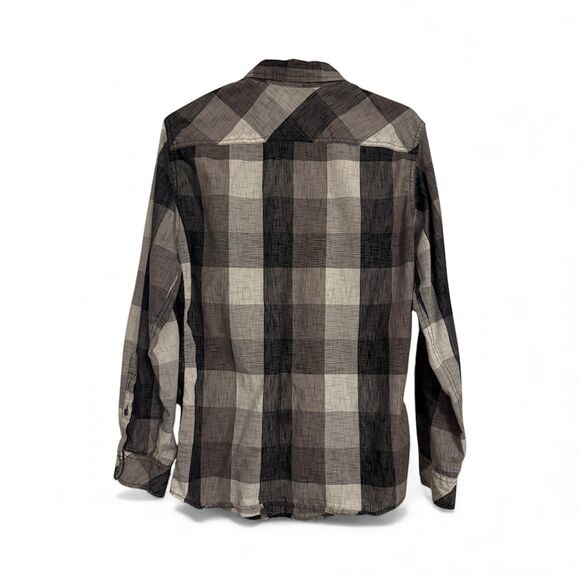 Rock & Republic Black White Buffalo Plaid Roll Tab Long Sleeve Shirt Mens Small - Picture 2 of 5